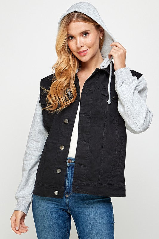 Denim Jacket with Fleece Hood