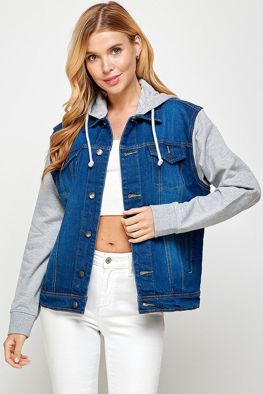 Denim Jacket with Fleece Hood