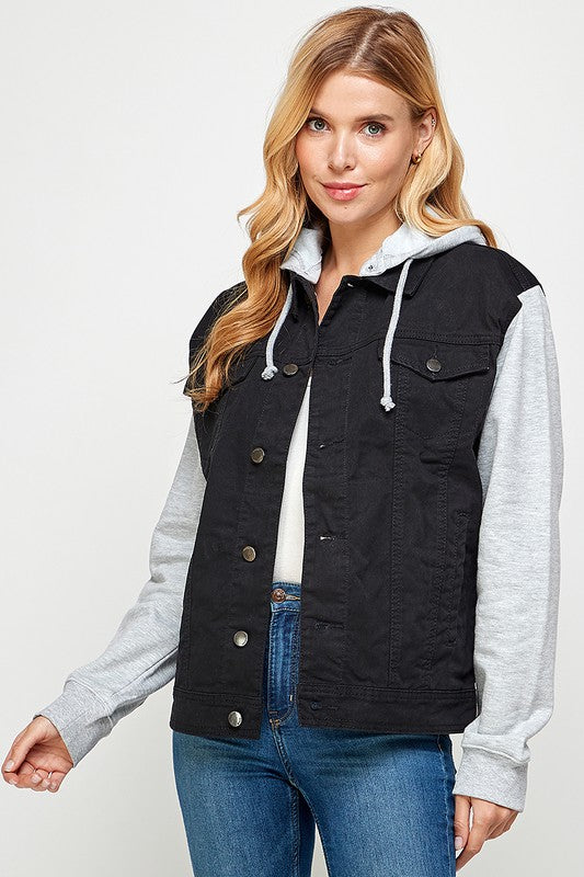 Denim Jacket with Fleece Hood