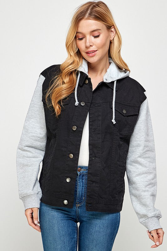 Denim Jacket with Fleece Hood