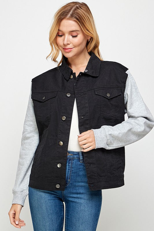 Denim Jacket with Fleece Hood