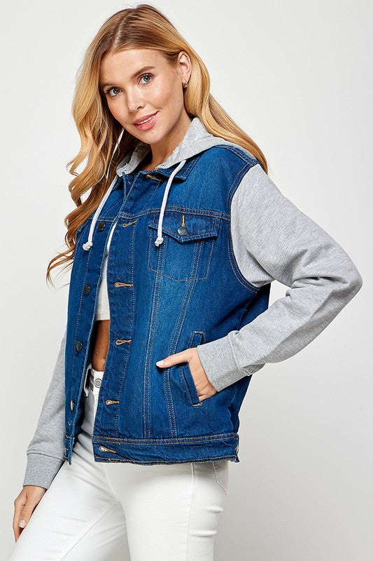 Denim Jacket with Fleece Hood