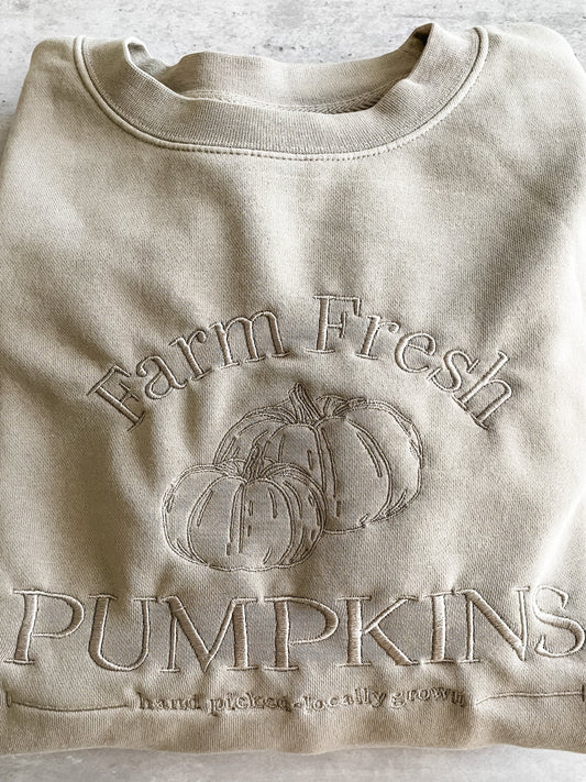 Cement Colored Farm Fresh Pumpkin Vintage Crewneck Sweater