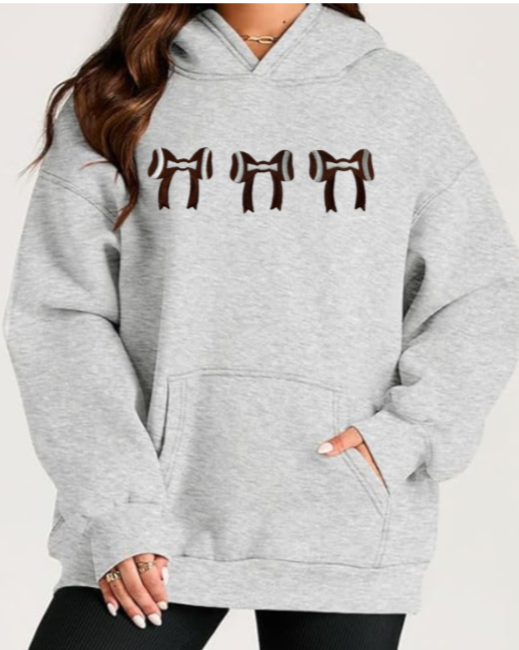 EMBROIDERY FOOTBALL BOWS SWEATSHIRT - Heather Gray